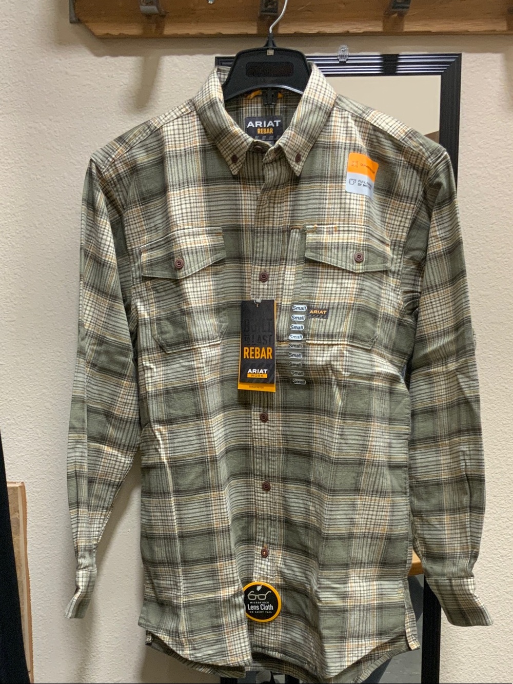 Ariat Rebar Olive and Tan Plaid Men's Button-Down Shirt